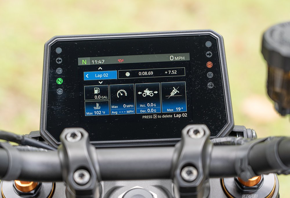 full-color digital display showing lap data