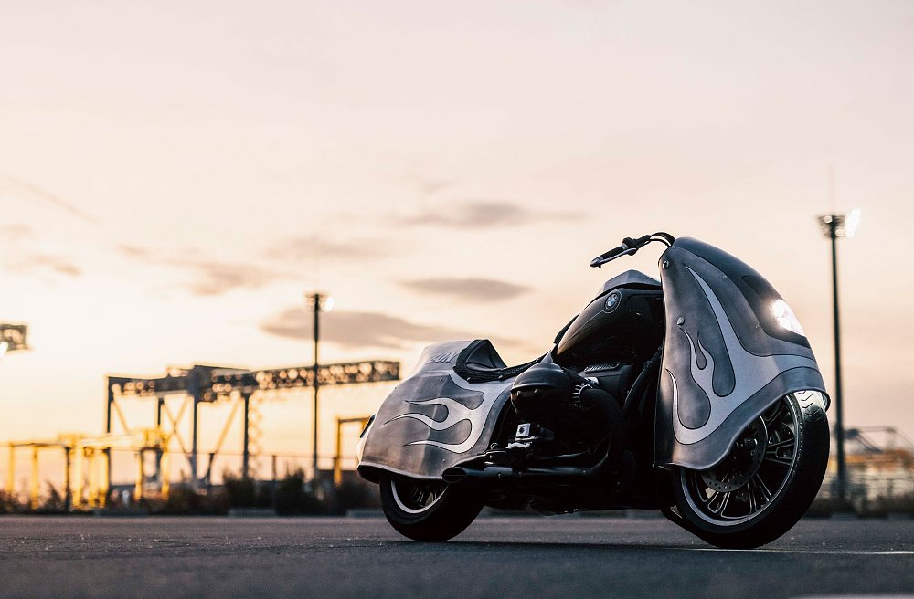 sunset view of the BMW with huge aluminum bodywork