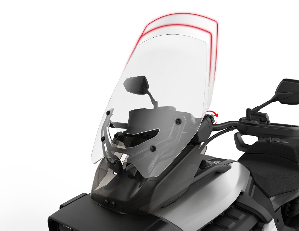 photo showing range of the adjustable windscreen