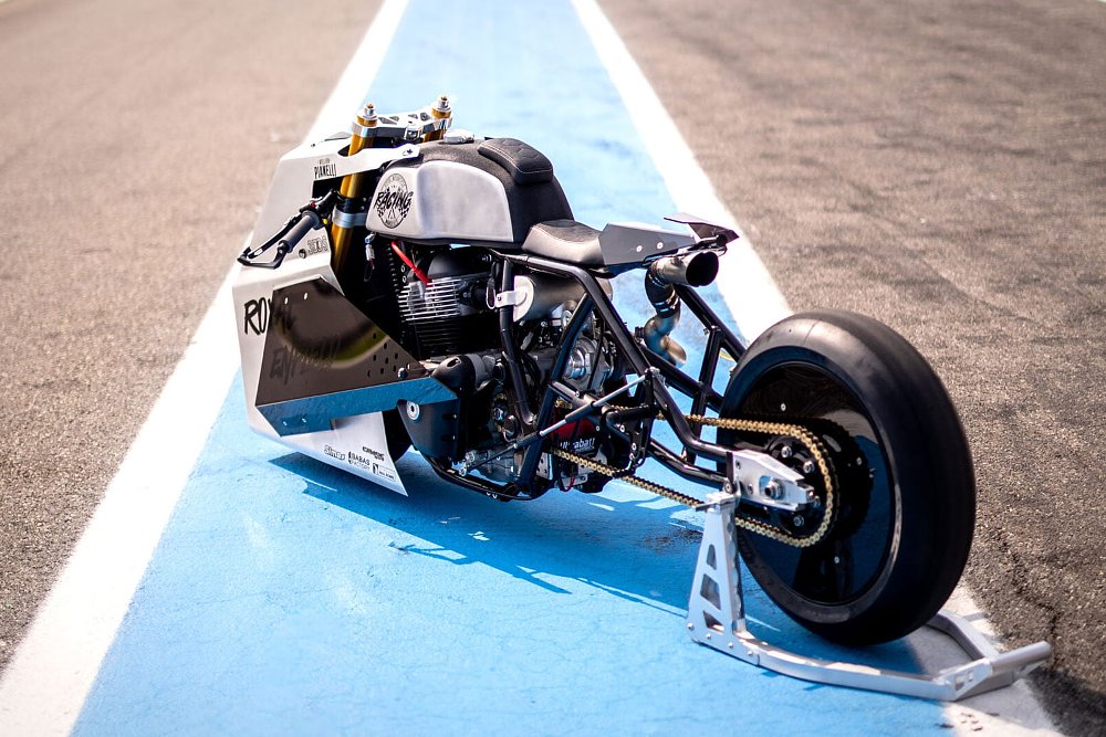 the Dragster posed at the race track 