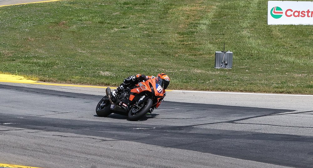 Rocco Landers racing on the RevZilla Suzuki GSX-8R at Road Atlanta