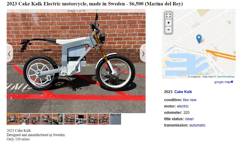 ad for a Cake electric motorcycle for sale