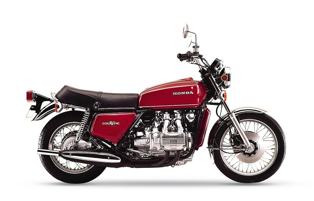 studio photo of original Honda Gold Wing in red