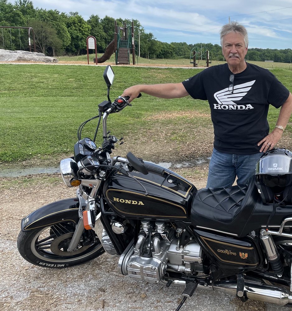 Dan Fox with his stripped down black Gold Wing