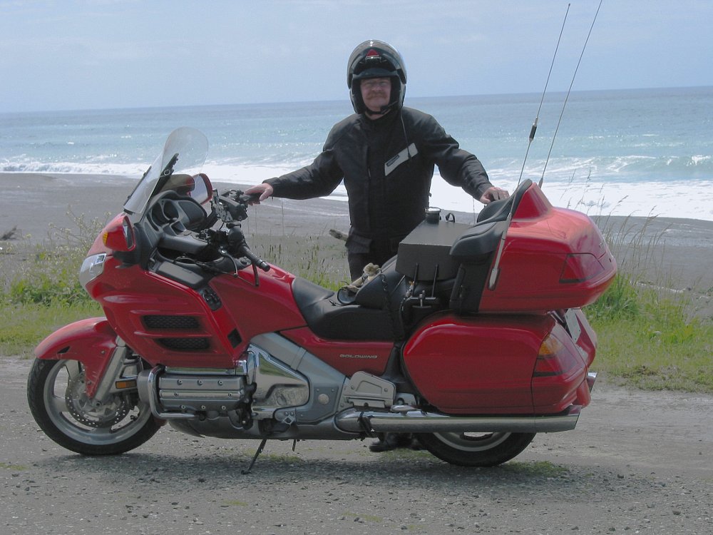 Michael Smeyers with his Gold Wing by the ocean