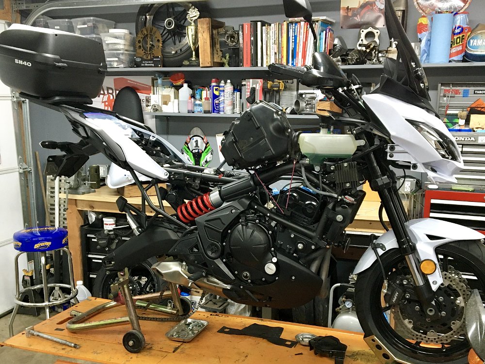 Versys 650 on the lift for service