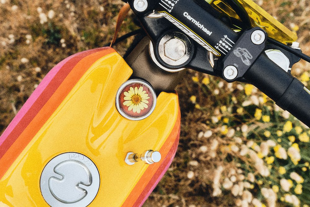 overhead view of custom yellow fuel tank