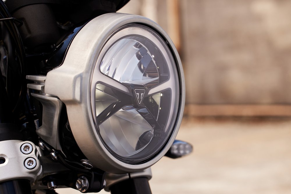 closeup view of the round LED headlight with DRL