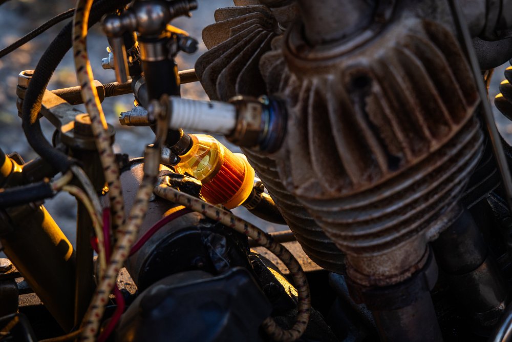 1924 Harley-Davidson Model J fuel filter detail.
