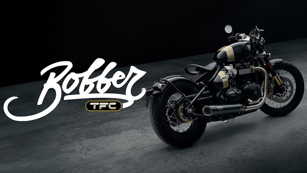 A three-quarter's view of the right rear end of the Triumph Bonneville Bobber TFC.