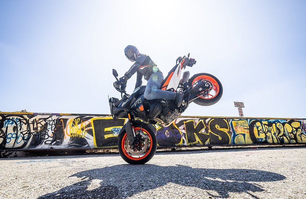 Zack doing a stoppie on the KTM