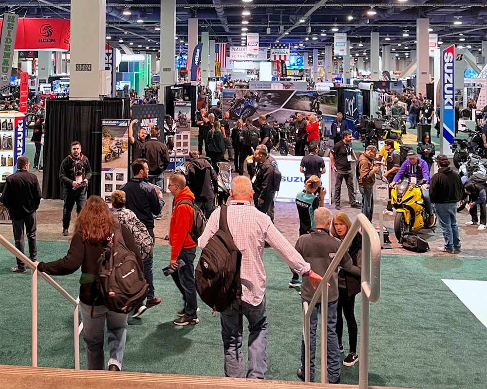 Attendees walk through an exhibit hall at the Las Vegas Convention Center.