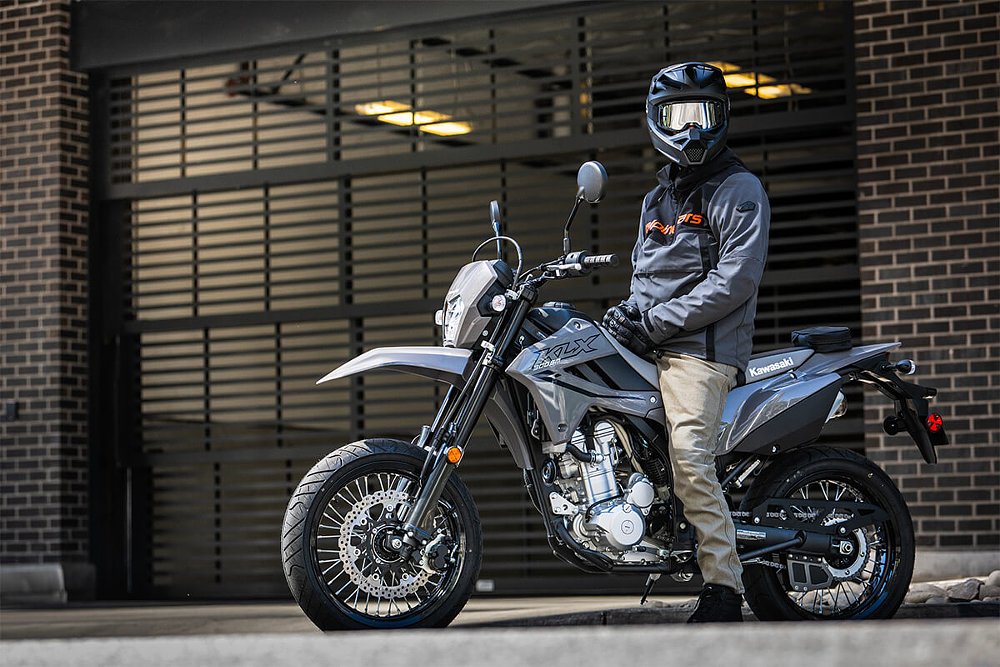 An urban rider mounts Kawasaki's KLX300SM.