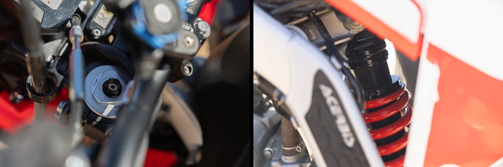 Close-ups of the front and rear suspension installed on Ari's CRF300L.