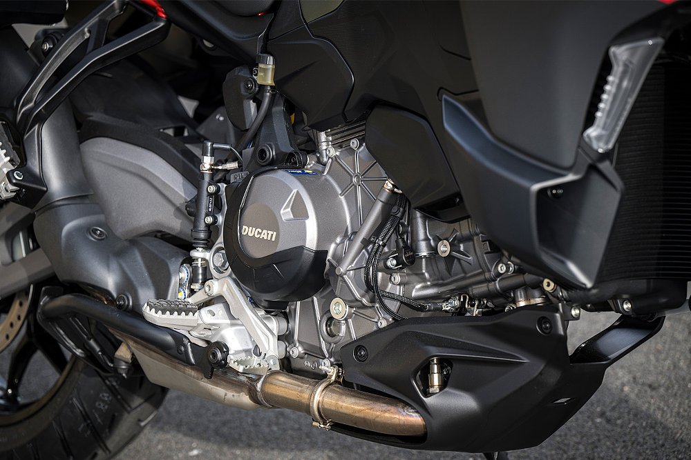 Ducati's new V2 engine arranged in the 2025 Multistrada V2 S's chassis.