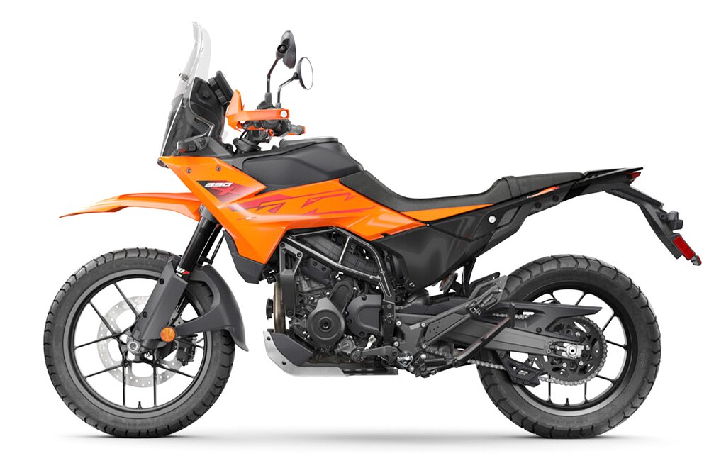 A side profile of the 390 Adventure X.