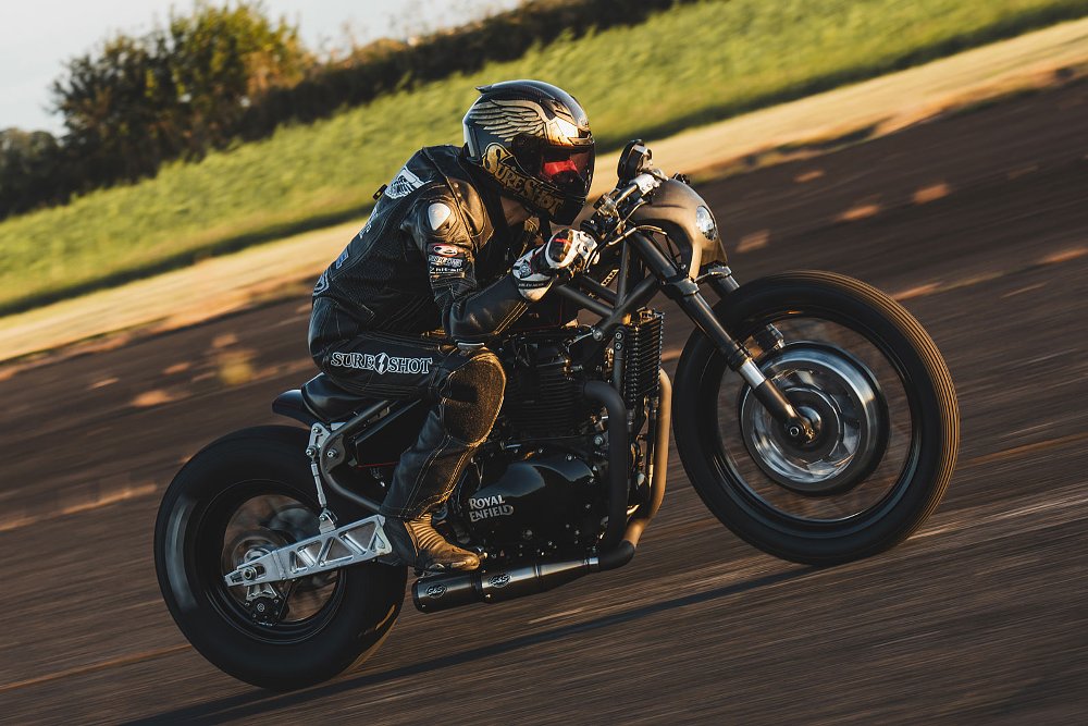 the custom being raced on the drag strip