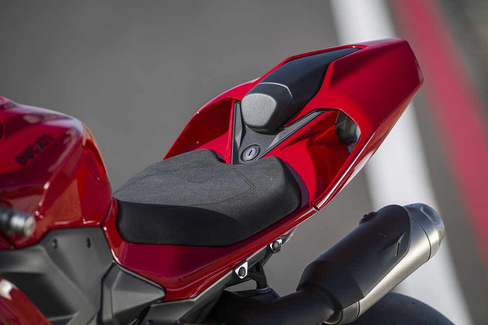 2025 Ducati Panigale V2 seat detail.