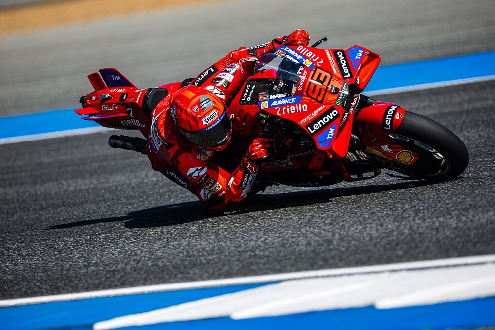 Marc Marquez leaned over on his Ducati in a corner