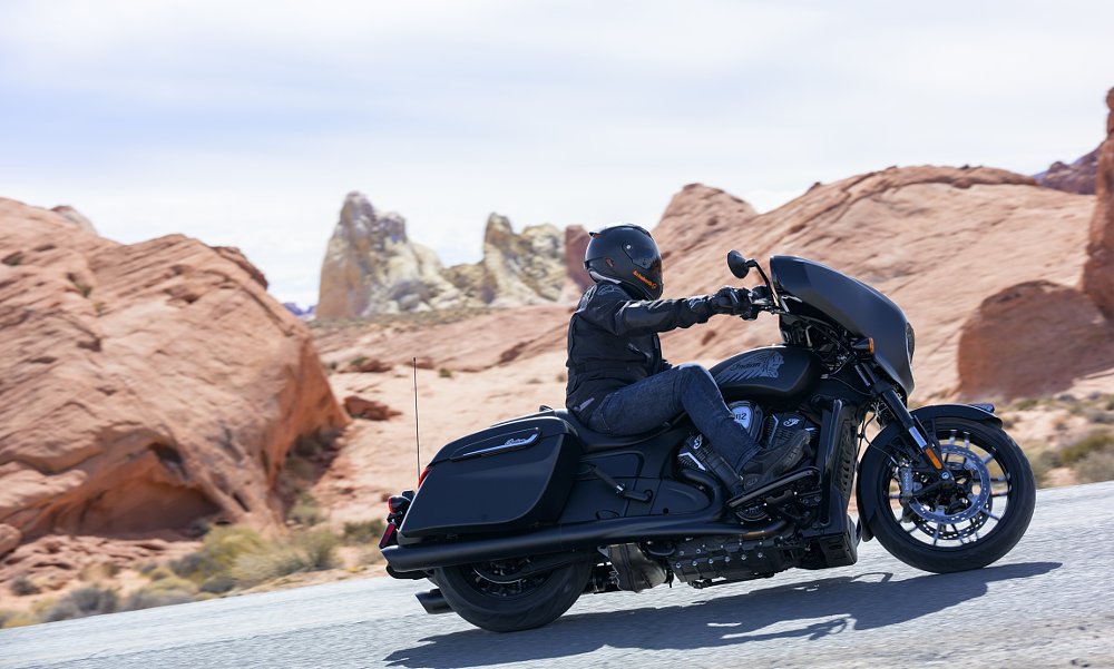 rider on the Chieftain leaned over in a corner