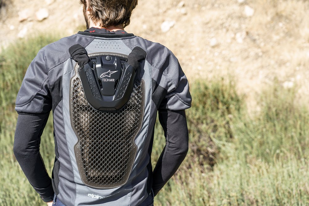 A picture of Zack Courts wearing the original Alpinestars Tech-Air 5 airbag system.