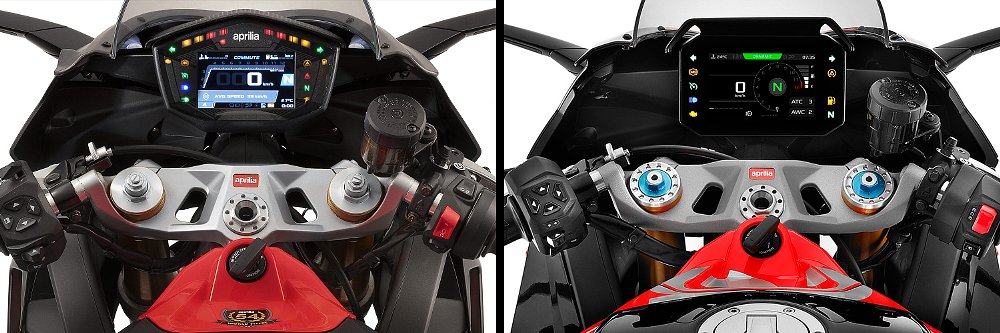 Views of the RS 660's past and present TFT dash. 