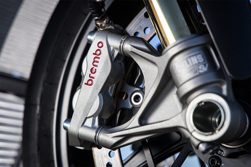 A detailed shot of the Brembo Hypure front calipers.