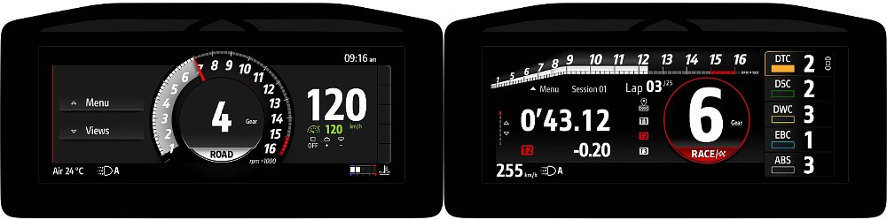 Screencaps of the Streetfighter's Road and Track TFT display layouts.