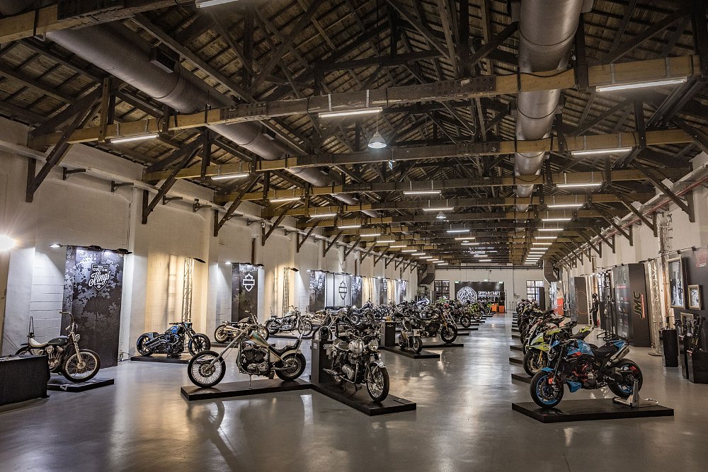 overall view of the rows of motorcycles on display at the Speed & Crafts Show before it is opened to the public
