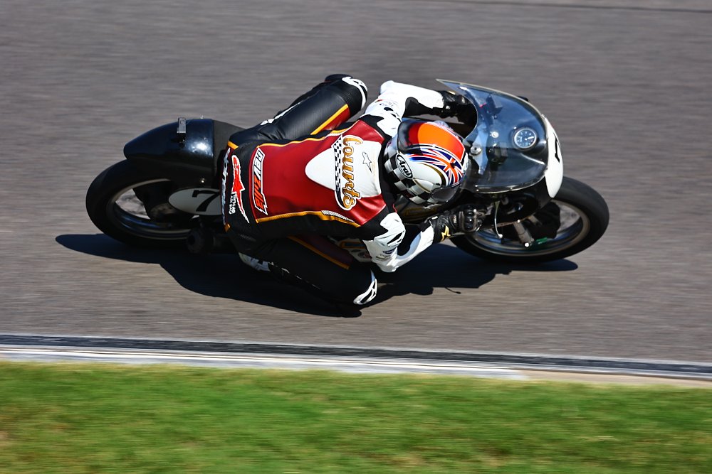 AJS 7R from above, going through a right hand curve at Barber Motorsports Park.