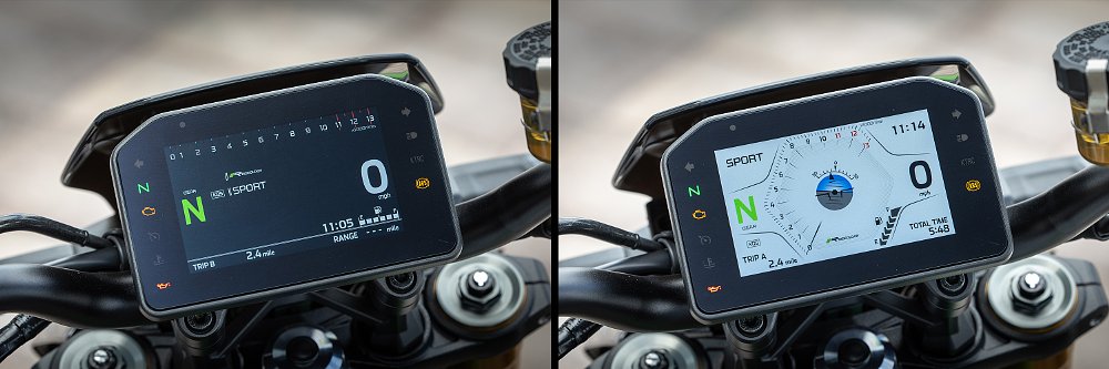 Two images of the Z900's TFT display in its Type 1 and Type 2 layouts.