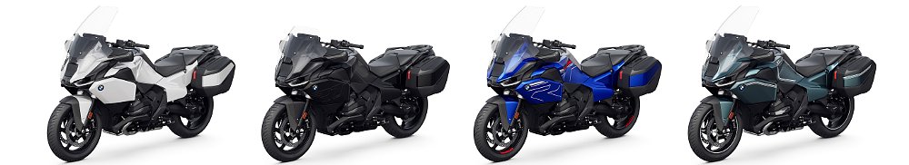 The four trims of the BMW R 1300 RT photographed against a white background.