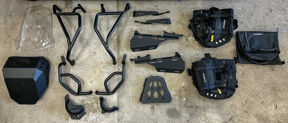 A top-down view of all the CFMOTO accessories Dustin installed on the Ibex 450.