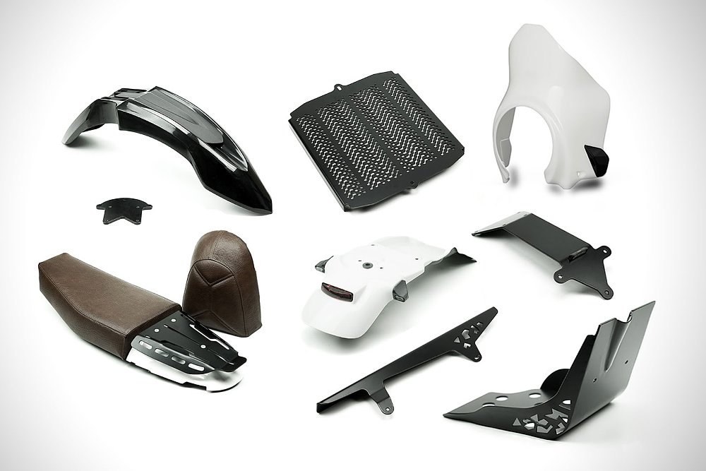 studio photo of individual parts in the kit