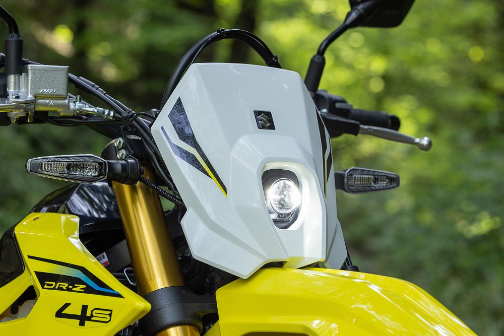 2025 Suzuki DR-Z4S headlight detail.