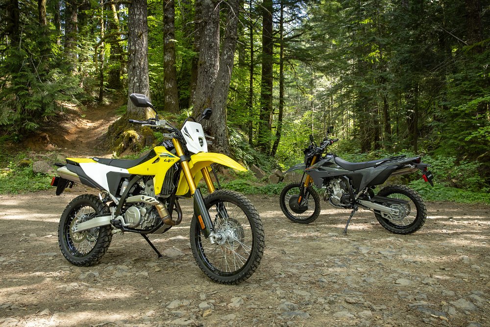 2025 Suzuki DR-Z4S in yellow and gray.