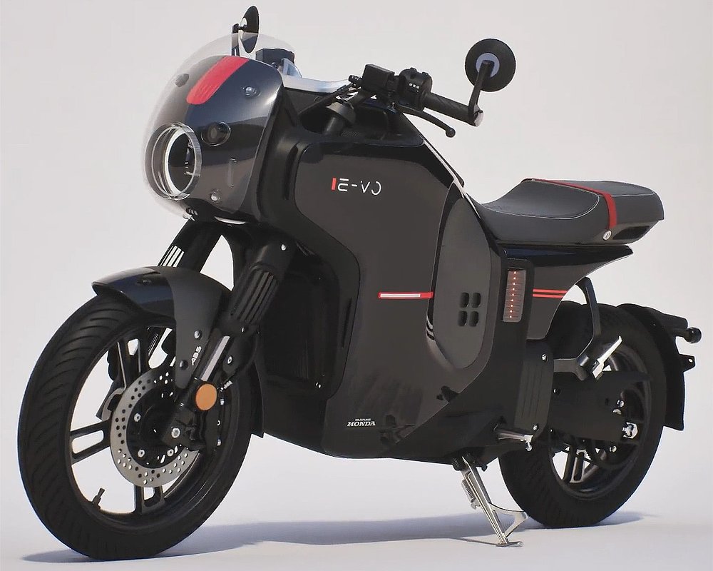 Wuyang Honda's first full-size electric motorcycle, the E-VO, pictured against a white backdrop.