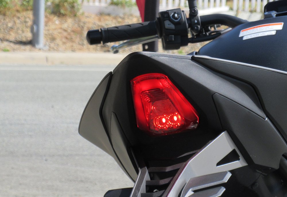 image of small tail light with two LEDs lit in the triangular tail section