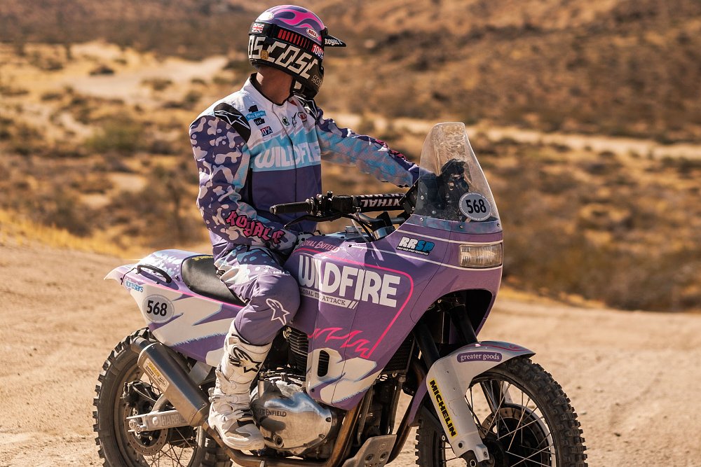 side view of the custom with rider on board