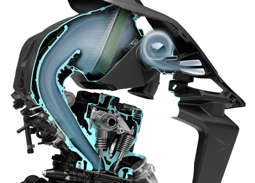 illustration showing airflow into the top end of the engine