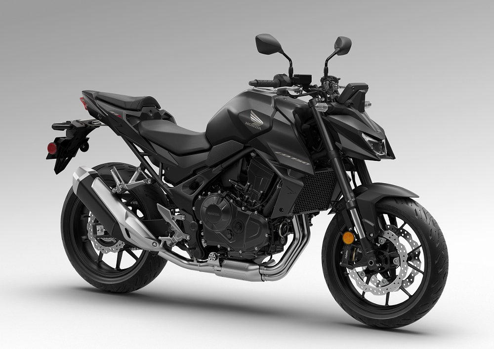 studio photo of the Honda CB750 Hornet in Matte Black Metallic paint scheme