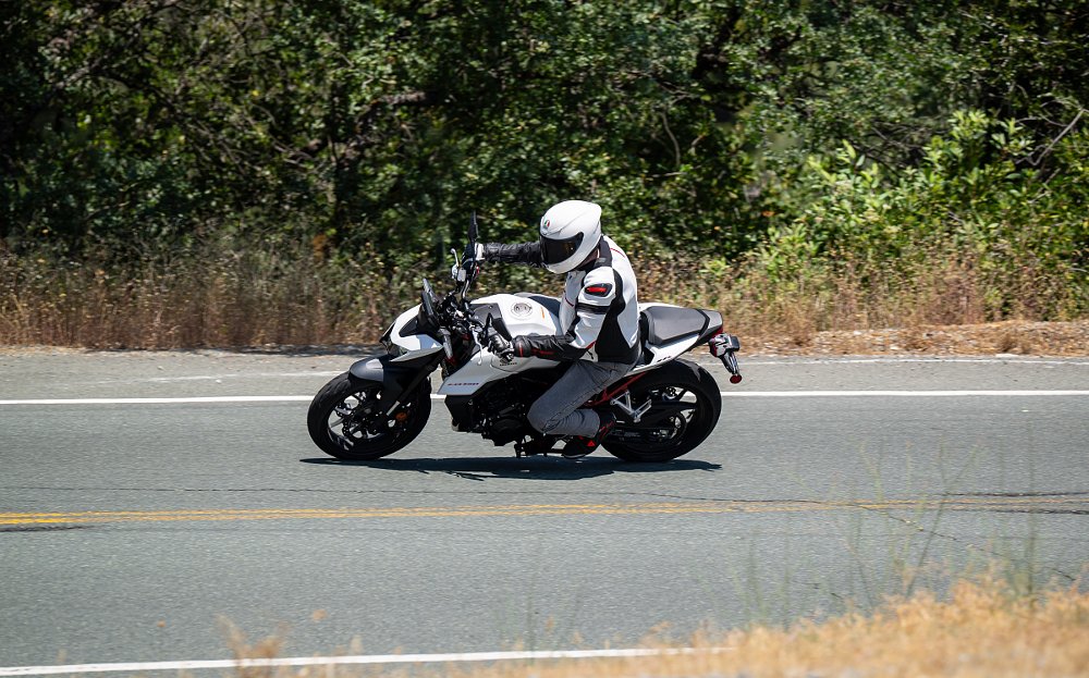 riding the CB750 Hornet through a curve