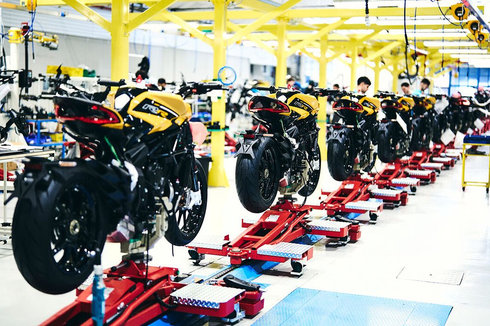 A behind-the-scenes look of the MV Agusta assembly line.