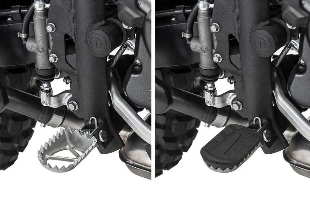 two photos of footpegs, with and without rubber inserts