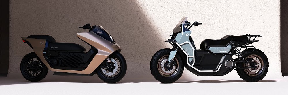 LiveWire's two maxi-scooters standing wheel to wheel.