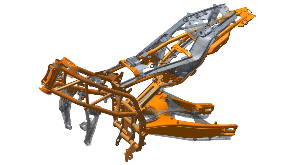 An overlay of the 390 Enduro R and 390 Duke's frames.