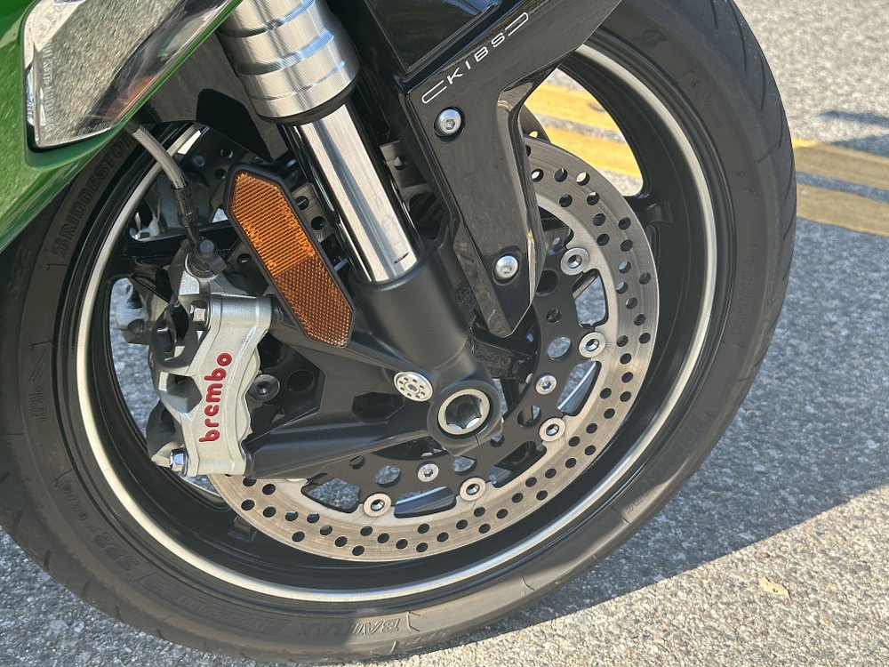 Kawasaki H2 SX SE Brembo front brake detail.