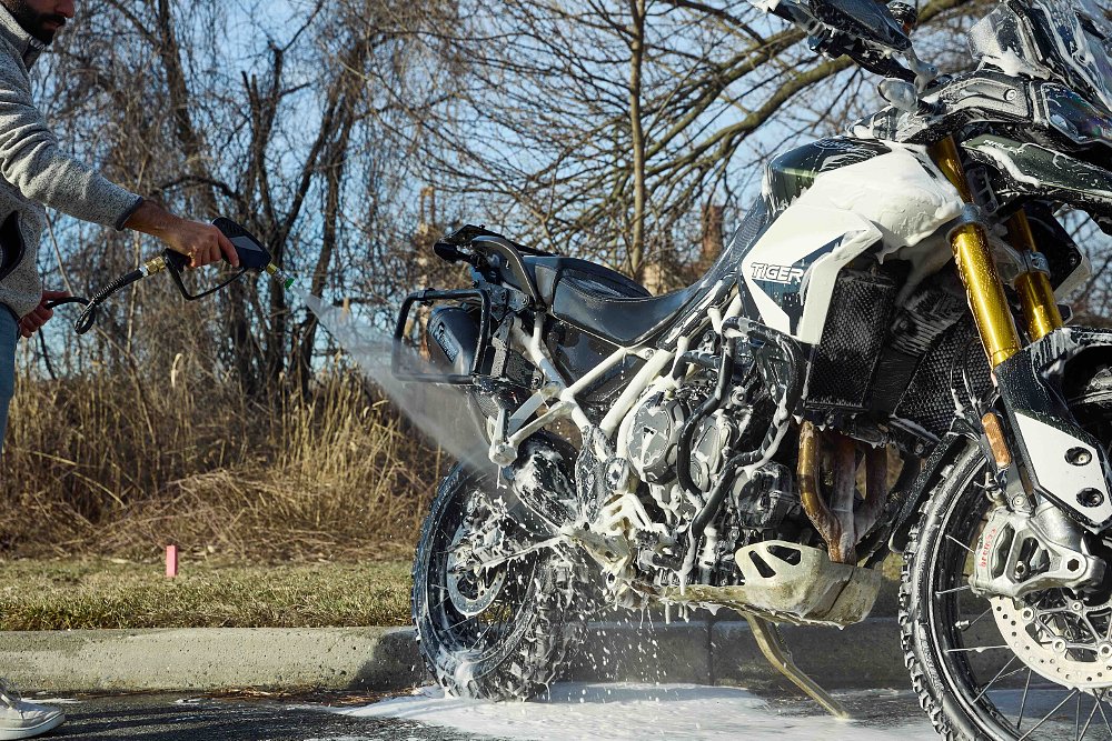 Washing a motorcycle to improve its appearance
