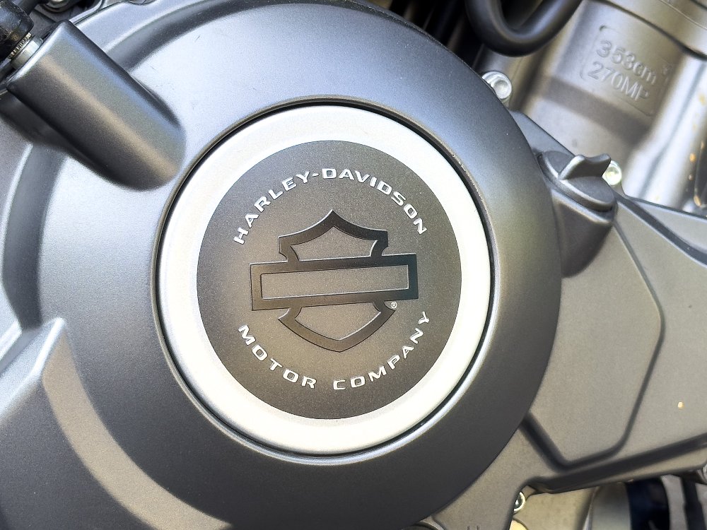 A close-up shot of the Harley-Davidson X350's clutch cover.