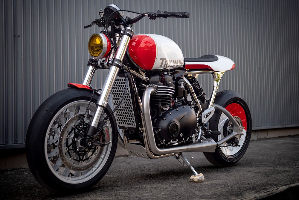 red and white customized Speed Twin